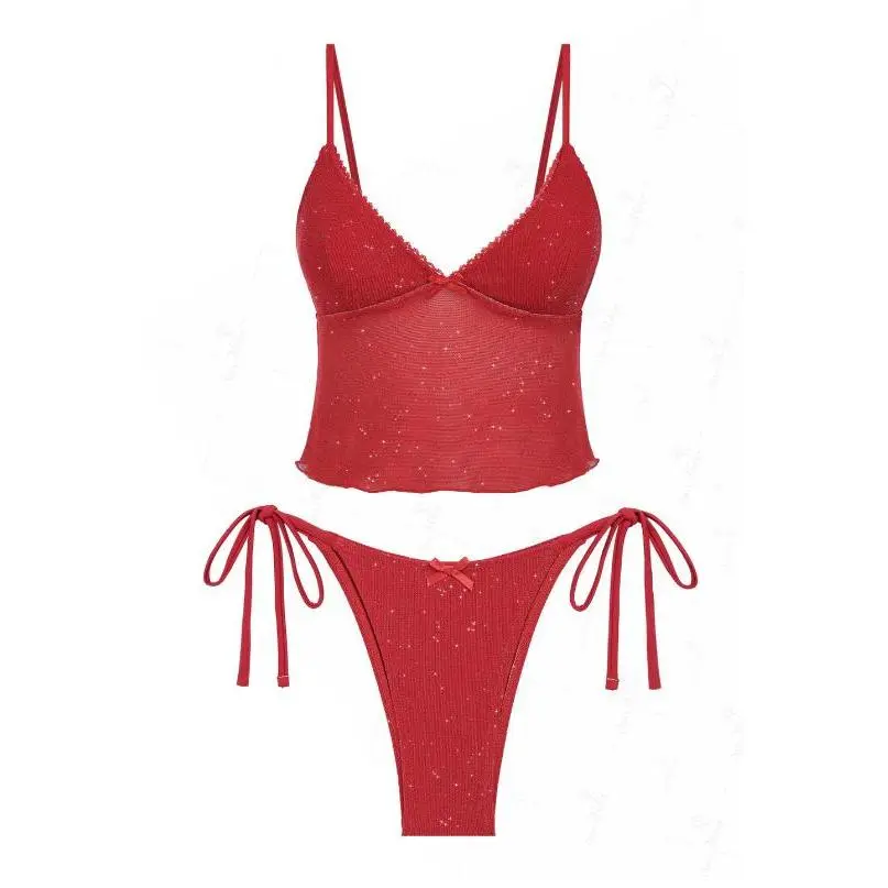 Two-piece Set Women's Color block Wireless Swim Top & Swim Panty Swimsuit Sets，Casual Beachwear Ladies Swimwear for All Seasons