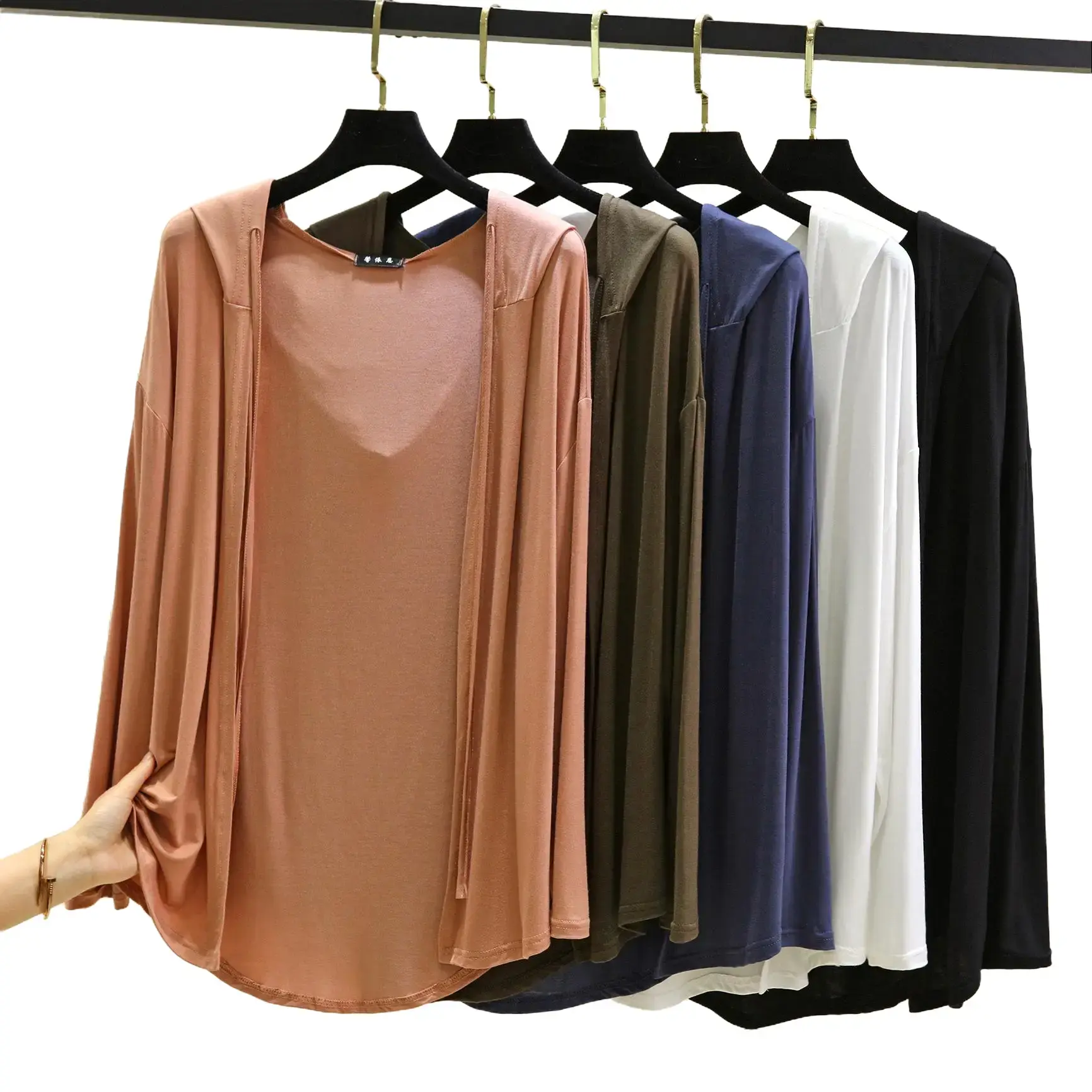 New Spring/Summer Modal Thin Hooded Sunscreen Coat, Short in Front and Long in Back, Loose-fitting Shawl, Mid-length, Plus Size Cardigan