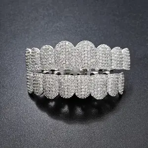2pcs/ set Hip Hop Silvery Brace for Women Men Fashion Light Up Tooth Grills Body Jewelry Men Women Cubic Zirconia Grills, Gift Box