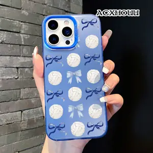 1.2mm Soft TPU-Silicone Durable Smartphone Cover, Transparent Watercolor Volleyball & Bow Design, Raised Lips Shockproof Cellphone Protector for iPhone 17,16,16 Pro,16 Pro Max,16 E,15,15 Pro,14,13,12,11 Mobile Phone Accessory