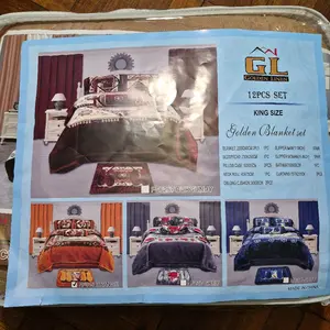 Golden Linen 12PCS SET King Size Golden Blanket Set including 2 Blankets 2 Curtains 2 Pillowcases and 1 Capet PS1259 Burgundy