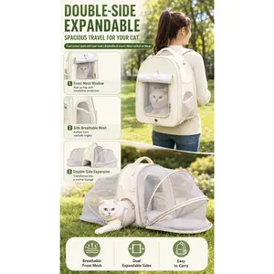 Expandable Pet Carrier Backpack for Cats & Small Dogs, Airline Approved Foldable Cat Backpack with Breathable Mesh & Large Space Travel Carrier