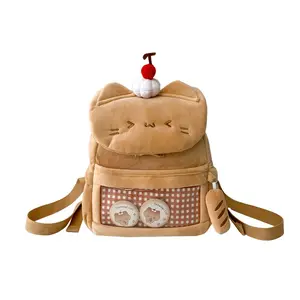 Bread Cat Flip-Top Backpack for Women Unique Aesthetic Design Sweet Large Capacity Casual Portable Daily Daypack Plush Retro Stitching Line Zipper Inner Pocket Breathable Wear-resistant