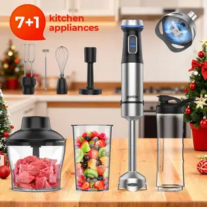 Ganiza Immersion Hand Blender Juicer Blender - 15-Speed High-Speed Model with Stainless Steel Stick Head, Whisk, Milk Frother, Masher, Blending Cup, Chopping Bowl, Recipe Guide - Ideal Kitchen Gift for Home Cooks