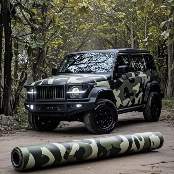 50x300cm/19.7"x118" Camo Car Wrap Vinyl, Military Style Camouflage Vehicle Decal Film, Waterproof Bubble-Free UV Resistant, Easy to Apply Remove, Fits Off-Road SUV Truck Van, Exterior Decor Accessory for Car Truck Van