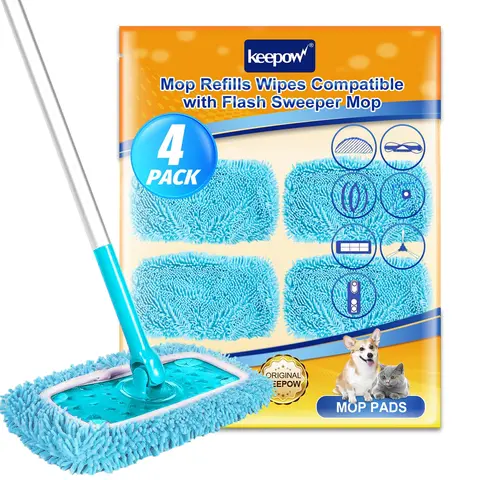 KEEPOW 2-Pack Reusable Mop Pads - Removable Refills for Swiffer Sweeper, Machine Washable, Water-Absorbent, for Wet/Dry Hard Floor Cleaning (Mop Not Included)