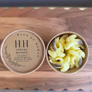 H|H Cheeky Monkey Hand Poured Wax Melts Scoops 4.0 oz | 113 G - Banana Shaped Coconut Wax Scoop Cups for Cozy Fragrance