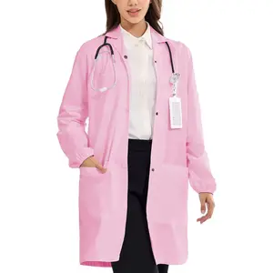 Women's Professional Medical Long Sleeve Lab Coats Snap Closure 4 Pockets Elastic Cuffs for Scientist College