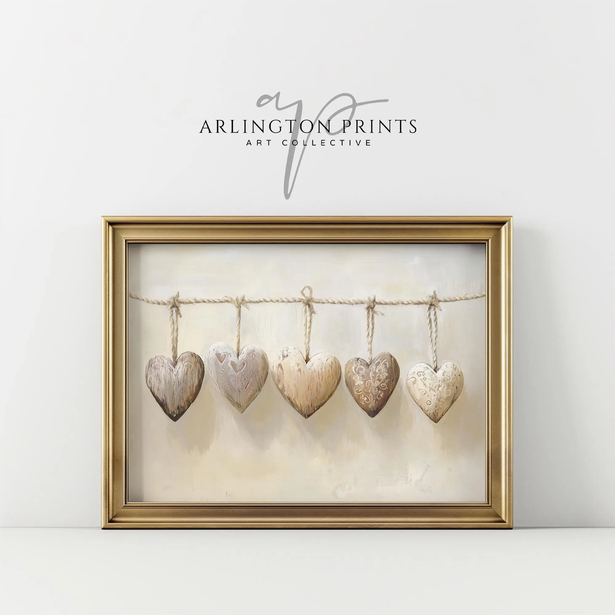 Vintage Muted Wooden Hearts Print, Beige Valentine Wall Art, Romantic Home Decor, Country Cottage Prints, Cottagecore Hearts, Home Decoration, Gift For Him and Her