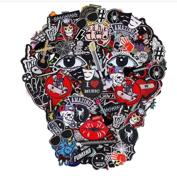 Embroidered Patches Iron-on Appliques: 30pcs Assorted Cool Punk Embroidery Sew-on Patch for Jackets Clothing