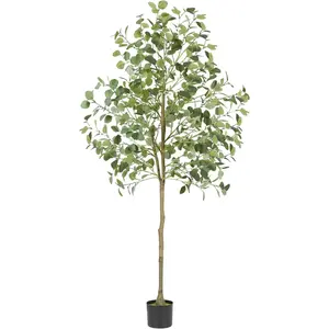 6FT Artificial Eucalyptus Tree Indoor Fake Tree Tall Fake Eucalyptus Plant Large Lifelike Green Faux Tree for Home Office Living Room Bedroom Corner Decor