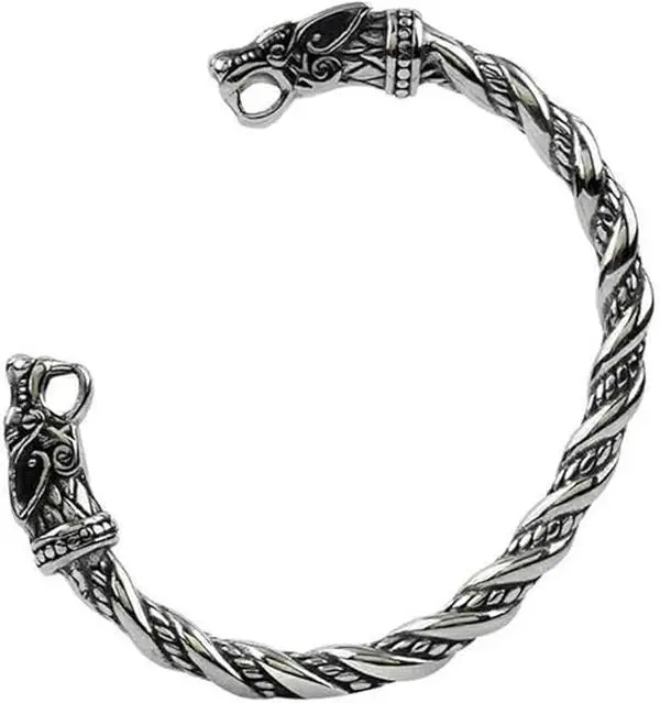 Viking Wolf Fenrir Bangle - Adjustable Stainless Steel Norse Scandinavian Torc