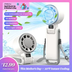 Ice-Cooling Turbo Fan | 5-Speed Handheld Portable Fan – 12H Rechargeable Personal Cooling Fan for Travel, Outdoor, Camping & Hiking | Perfect Gift for Him & Her