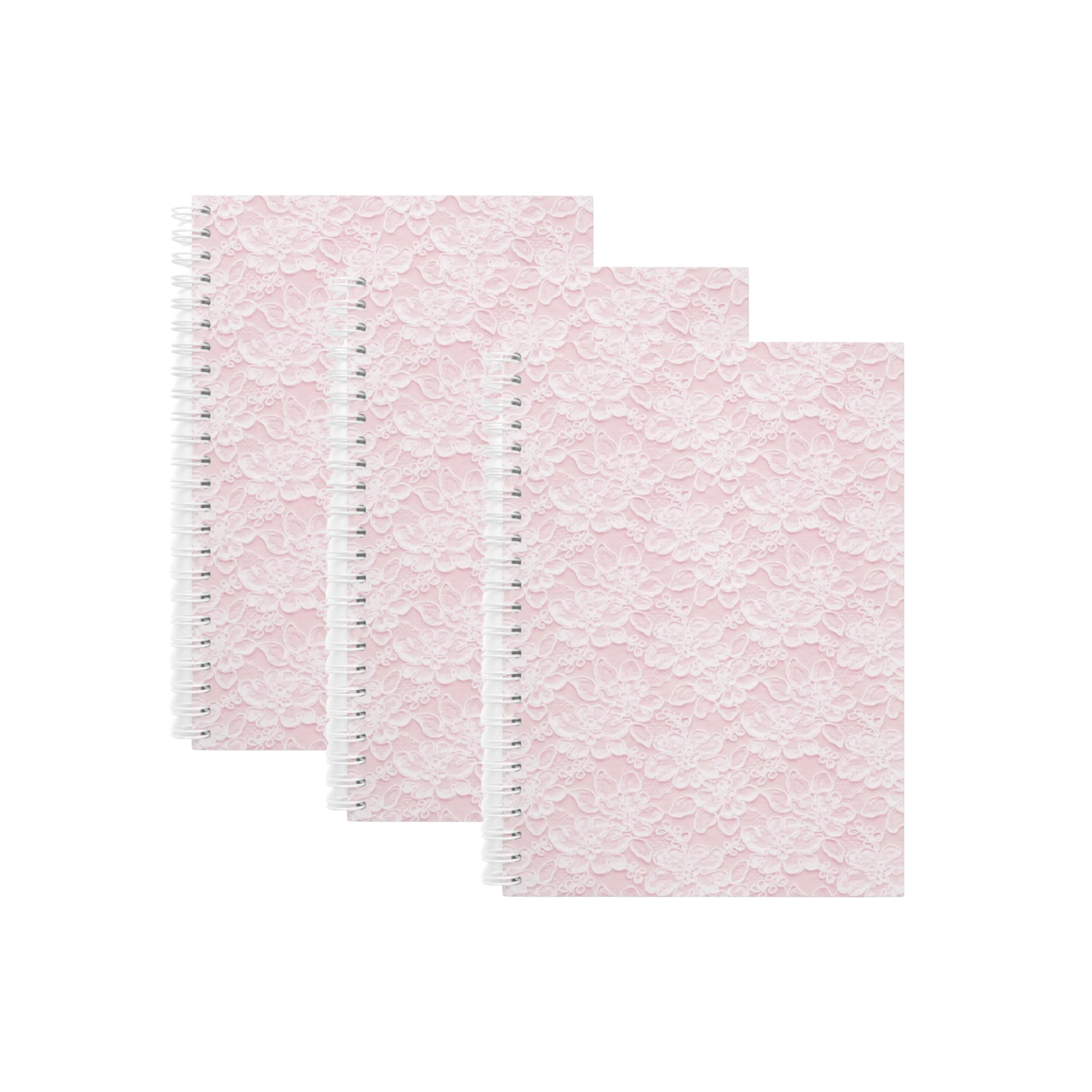 3pcs Journal Notebooks Coquette floral lace pattern Girls Notebook School 160 Pages A5 Medium Size Thick Paper, Spiral-bound, Waterproof Flexible Plastic Cover, for College, Sketching, Drawing, Painting