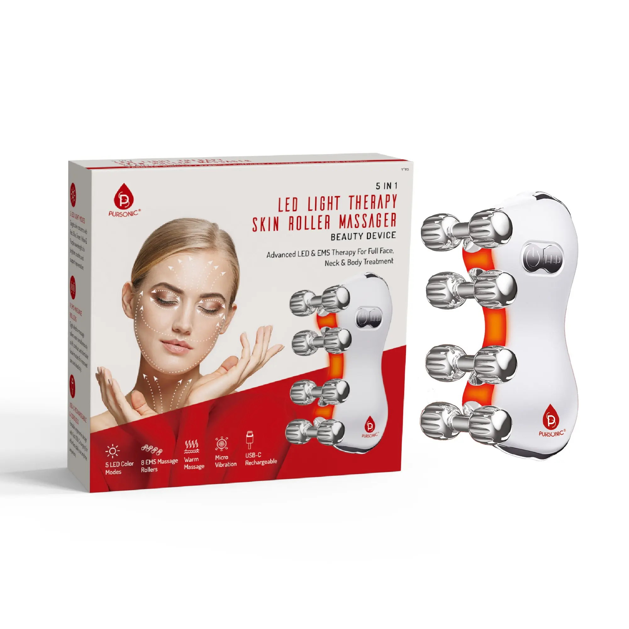 5-in-1 LED Light Therapy Skin Roller Massager