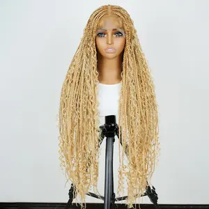 Supernova Hair 36 Inch Highlight(#274/614)Full Lace Boho Braided With Ends Curls Wig Synthetic Hair