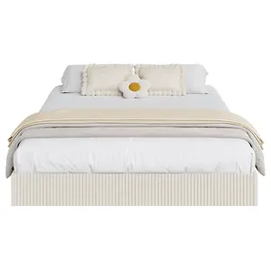 Low Profile Wooden Fluted Bed Frame Platform Noise Free Easy Assembly No Box Spring Needed