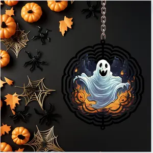 Halloween Ghost Kinetic Wind Spinner, 8-In UV-Coated Aluminum Outdoor Garden Ornament, Weather-Resistant Holiday Decor