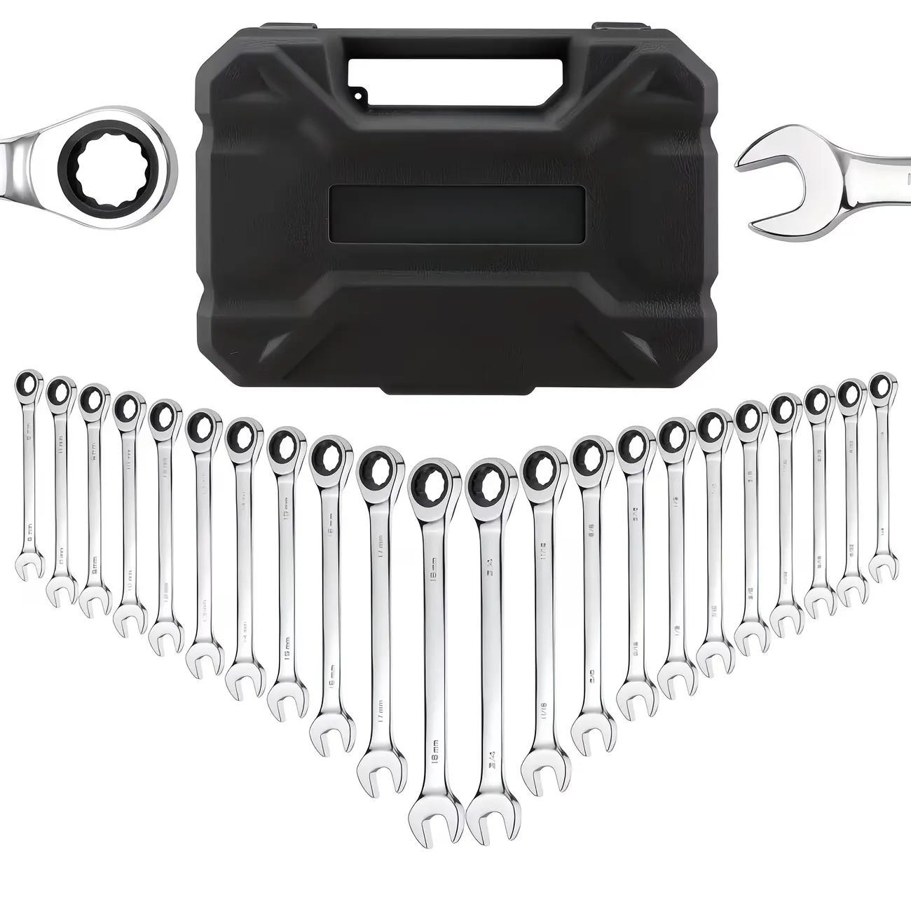 【summerfinds】22pcs Ratchet Wrench Combination Set In Plastic Box, 72 Teeth, Metric 6-18mm, SAE 1/4-3/4", Made Of High-quality CR-V Steel, Sturdy And Durable, Suitable For Motorcycle, Automobile, Mechanical Maintenance, Good Choice For Daily Use And.