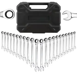 22pcs Ratchet Wrench Combination Set In Plastic Box, 72 Teeth, Metric 6-18mm, SAE 1/4-3/4", Made Of High-quality CR-V Steel, Sturdy And Durable, Suitable For Motorcycle, Automobile, Mechanical Maintenance, Good Choice For Daily Use And.