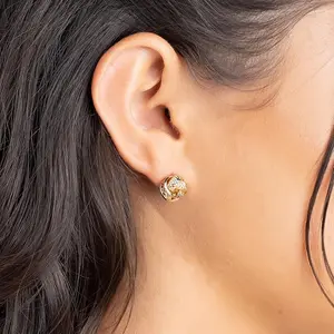 Ladies' 14K Gold-Plated Braided Love Knot Stud Earrings with Elegant Design and Durable Gold Plating for Everyday Wear or Special Occasions