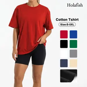 Holafish Cotton Basic T Shirts for Women,Crew Neck Short Sleeve Summer Shirts,Solid Loose Fit Tshirt, Plain Workout Tops, Undershirts
