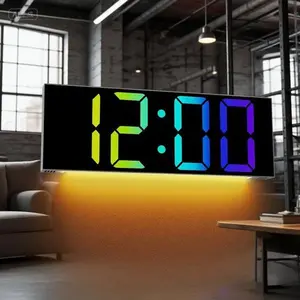Large LED Digital Wall Clock with 12-Inch Display, 8 RGB Color Changing Night Light, Daylight Saving Time, Easy-to-Read Numbers for Living Room Bedroom Office, Ideal Gift for Elderly Parents Adults Decor Christmas Colorful Decorative Kitchen Minimalist