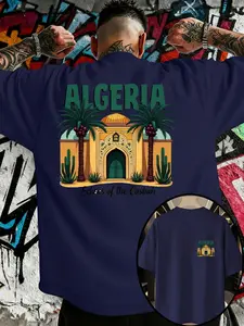 Algerian Kasbah Print T-Shirt, Echoes of the Casbah Cultural Tee, Unisex Oversized Half Sleeve, North African Desert Style