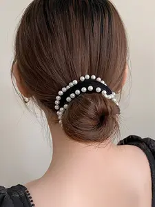 High Elastic Imitation Pearl Bead Hair Tie, Fashionable Versatile High-End Simple Style Beaded Hair Accessory, Perfect for Daily Wear, Casual Gatherings, Commuting, Vacation, Ponytails