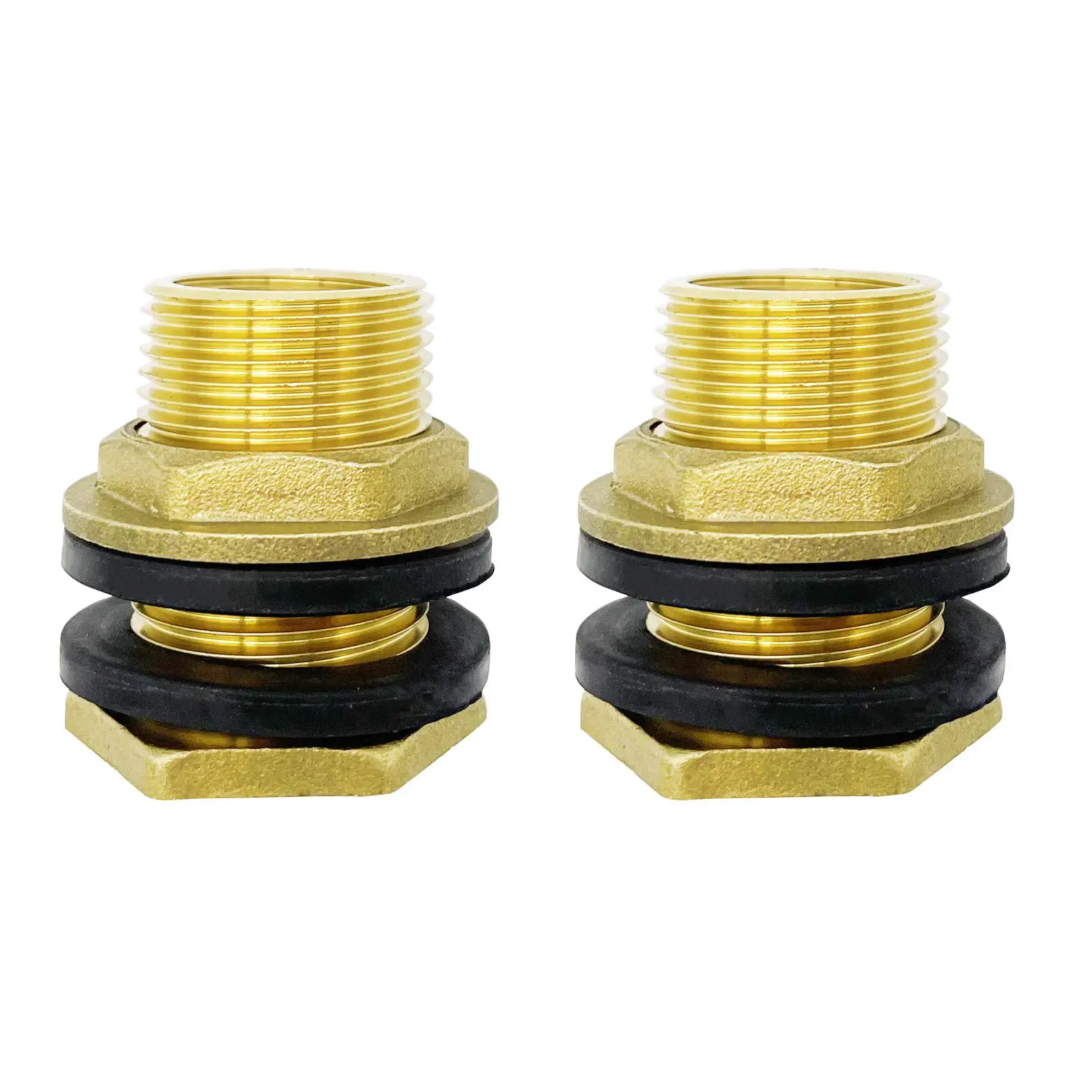 3/4" Female 1" Male Brass Water Tank Connector Bulkhead Tank Fitting for Rain , Aquariums, Tubs, Pools (Pack of 2)