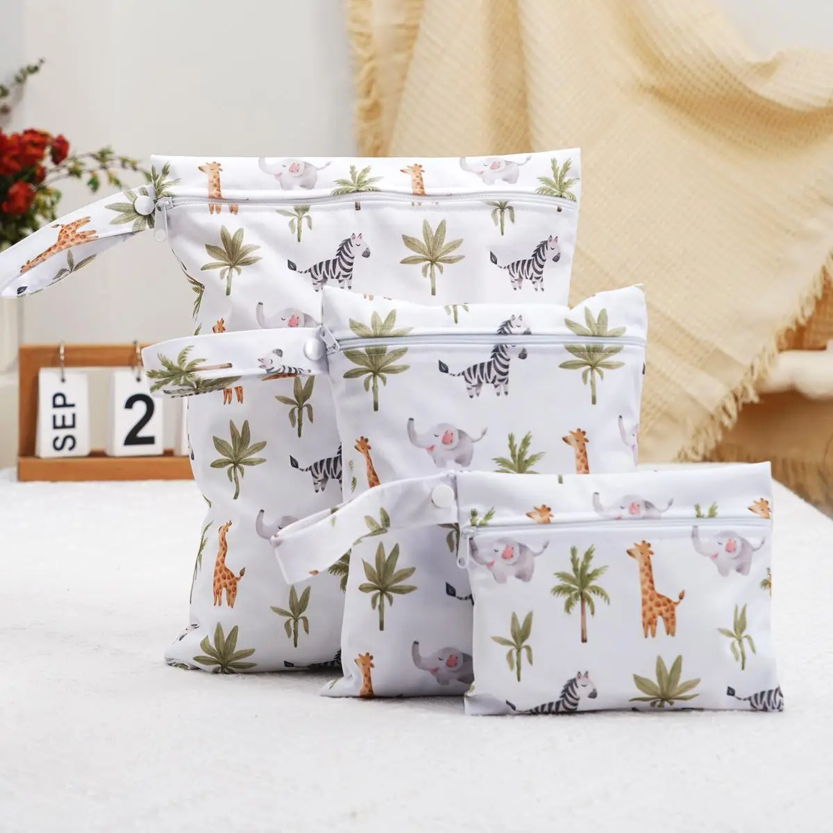 Cute Cartoon Animal Pattern Diaper Bag, 3 Counts Waterproof Bag for Baby, Baby Diaper Bag, Lightweight Diaper Handbag, Diaper Storage Bag, Travel Esse