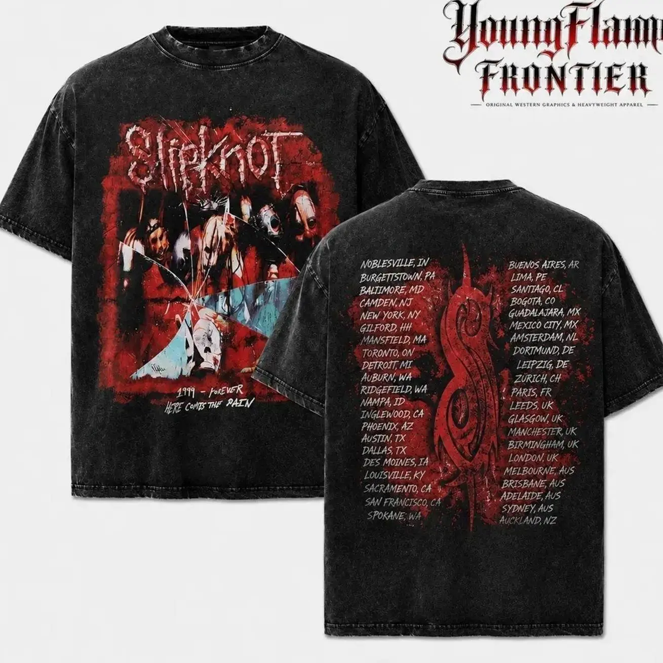 Slipknot 1999 Forever Tour Vintage Acid Wash Oversized T Shirt, Unisex Double Sided streetwear y2k clothing graphic tee, A comfortable summer gift Washed T-Shirt UWB 7K2