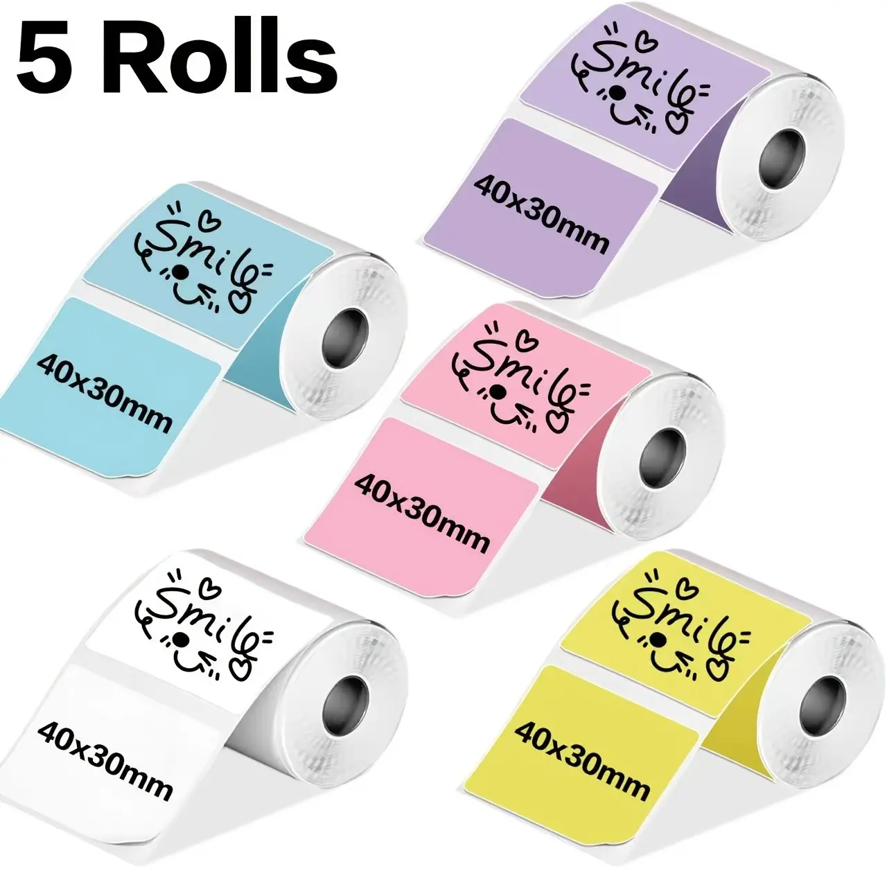 5 Rolls Thermal Paper Labels for Printers Set, Office Supplies, Thermal Printer Stickers, Colorful 40x30mm, Blue, Compatible with M100 M110 B1 B2 B3s, Clear Printing