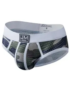 Men's Regular Fit Colorblock Camo Print Mesh Briefs, Breathable Comfy Soft Underpants For Daily Wear, Men's Underwear Bottoms For All Seasons