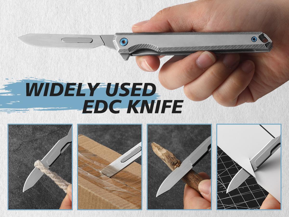 Mini Slim Folding Scalpel，Scalpel Pocket Knife with 10pcs #60 Replaceable Razor Blades,EDC Utility Knife with Liner Lock,Pocket Clip，The Perfect Hunting Knife for Skinning Deer (Mirror Silver)