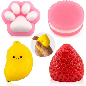 4Pcs Squishy Toys, Soft Sensory Fidget Taba Squishies for Stress Relief, Kawaii Fufu Squeeze Toys for Kids & Adults, Party Favors, Goodie Bag Filler