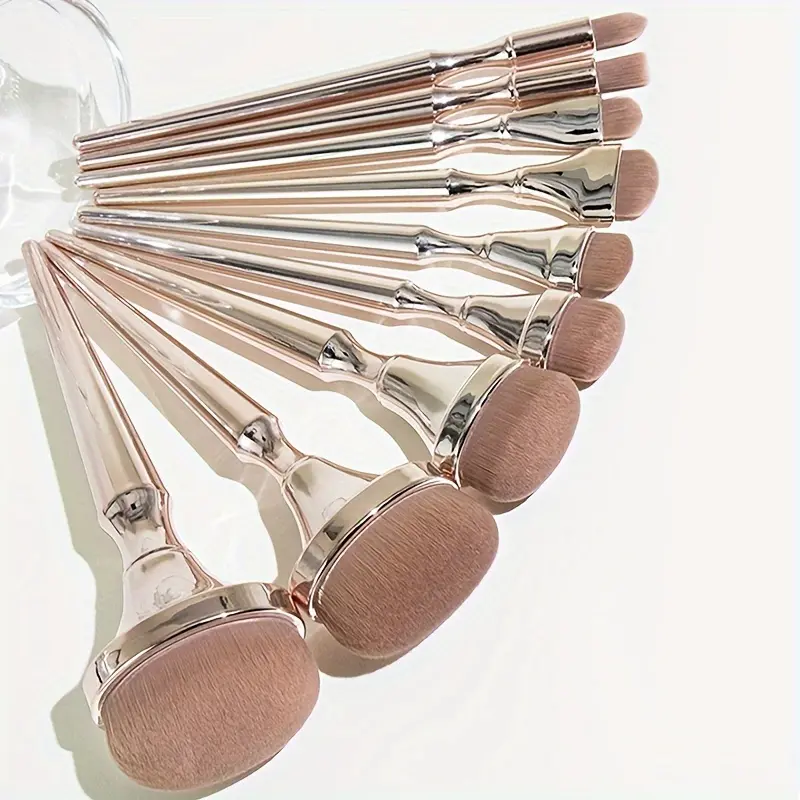9-Piece Gold-Plated Makeup Brush Set Toothbrush-Shaped Electroplated Handle for Loose Powder Blush High-End Christmas Gift