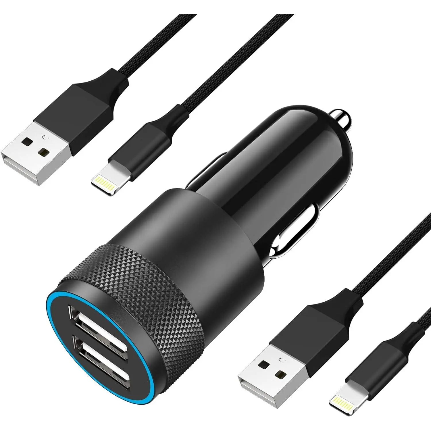[Apple MFi Certified] Fast Car Charger, Dual USB 4.8A Rapid Charging Power Adapter with 2 Pack 3Ft Lightning Cable Cord Compatible for iPhone 14/13/12/11/Pro Max/XS/XR/X/8 Plus/7/SE, iPad, Airpods