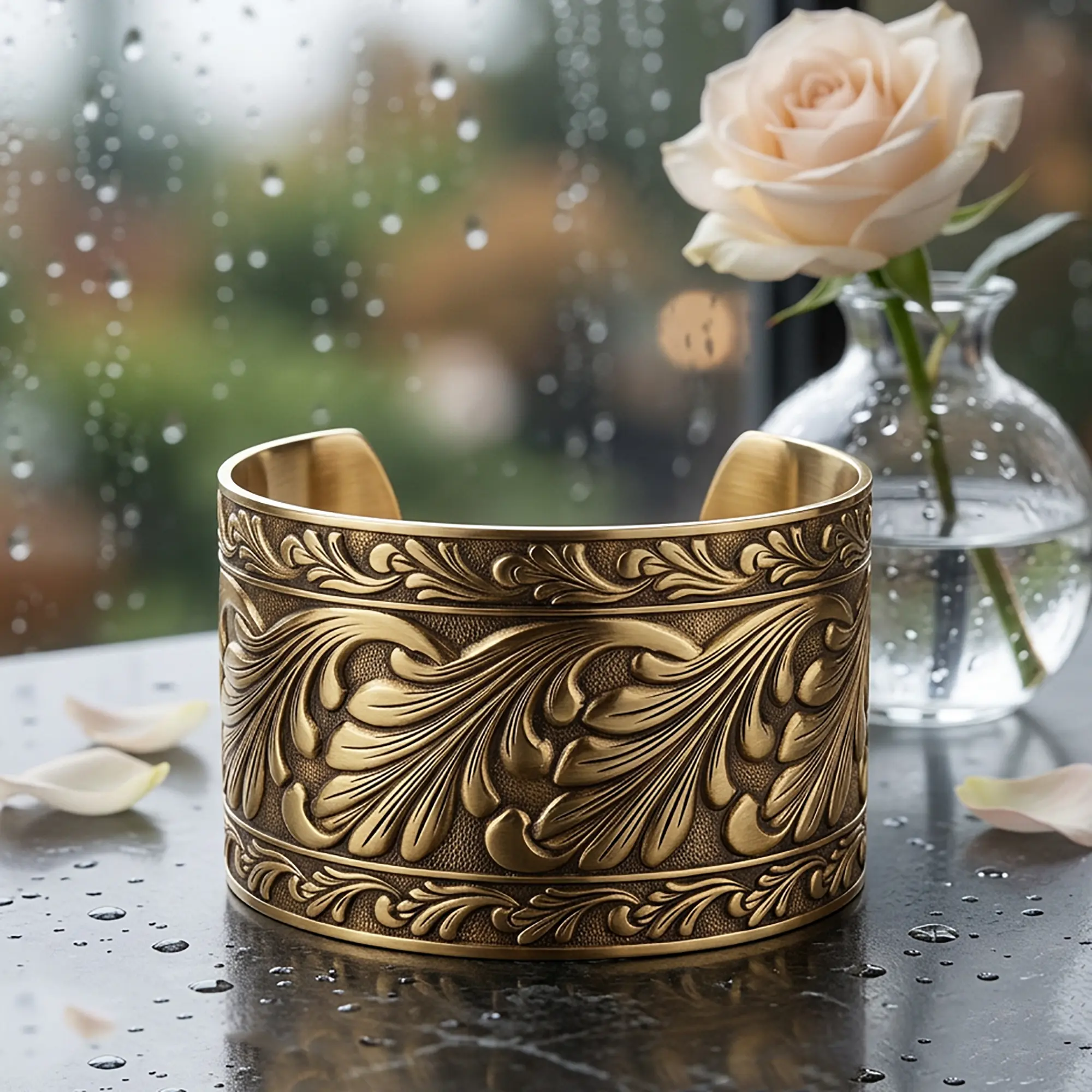 Solid Brass Cuff - Scroll Design