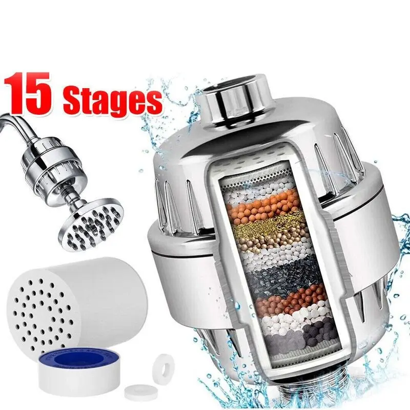 15-Stage Shower Filter, Water Softener with Vitamin C for Hard Water, High Output Filter Removes Chlorine & Fluoride, Shower Heads Filter, Filtered Showerhead