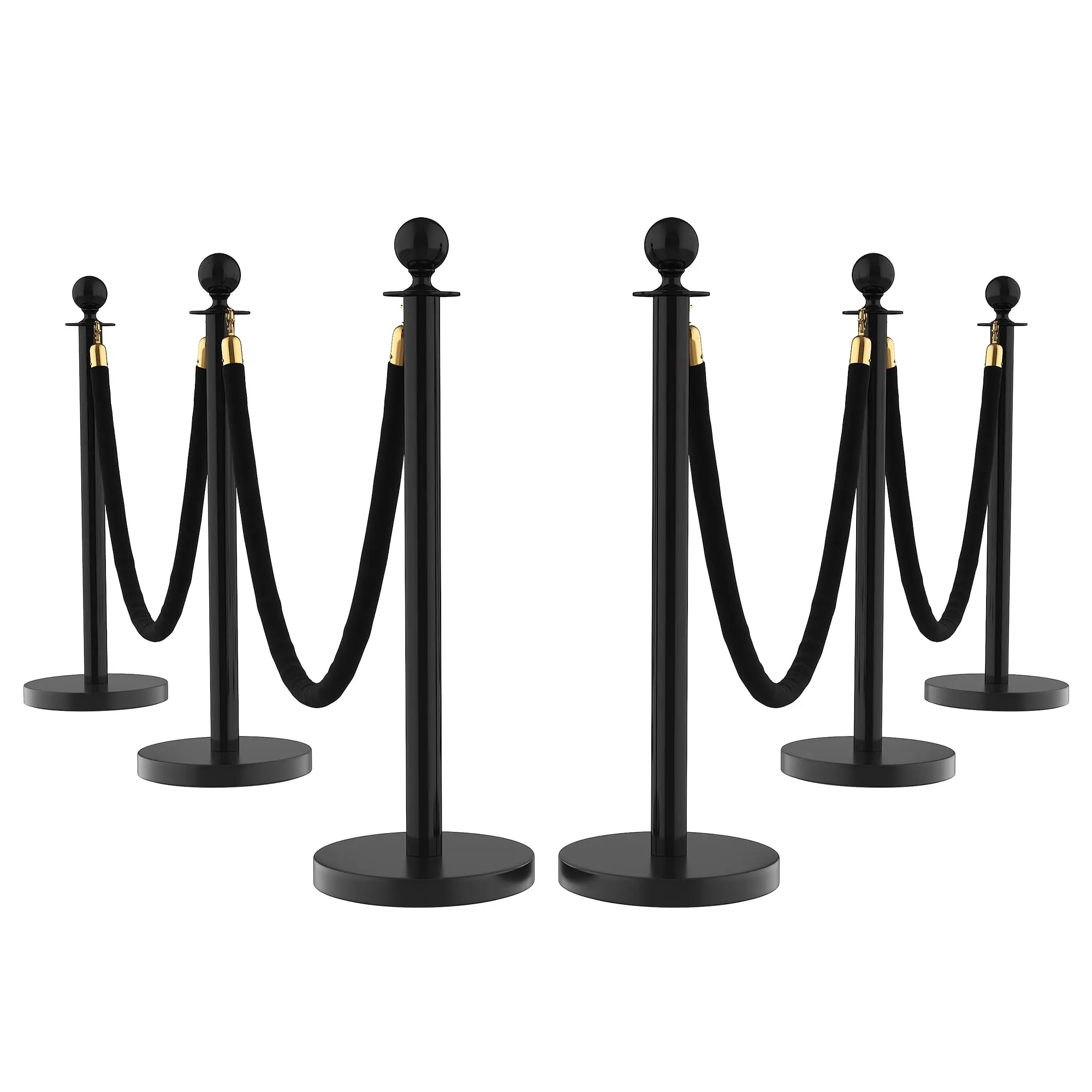6Pcs Plastic Black Stanchion and Velvet Rope Set - 5.1cm Diameter Crowd Control Barriers with Retractable Belts, Hollow Bases, Red Carpet Posts for Concerts, Event Management (Home Improvement, Garden Decor Supplies)