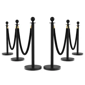 6Pcs Stanchions and Velvet Ropes, Black Stanchions with Retractable Belts, Crowd Control Barriers with Hollow Base, Red Carpet Ropes and Posts for Event & Party Supplies