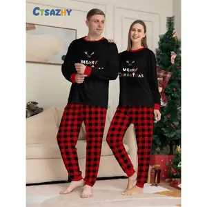 Christmas Couple Pajamas Set, Santa Claus Print, Casual Fall Winter Home Wear, Fitted Thin Kint Fabric, Comfortable Daily Sleepwear
