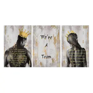 3 Pieces unframed African American Canvas Wall Art Artistic We Are A Team Black King And Queen Canvas Print Painting Black Couple Picture Artwork Black Girl Inspirational Quotes Wall Decor For Home Decor Decoration