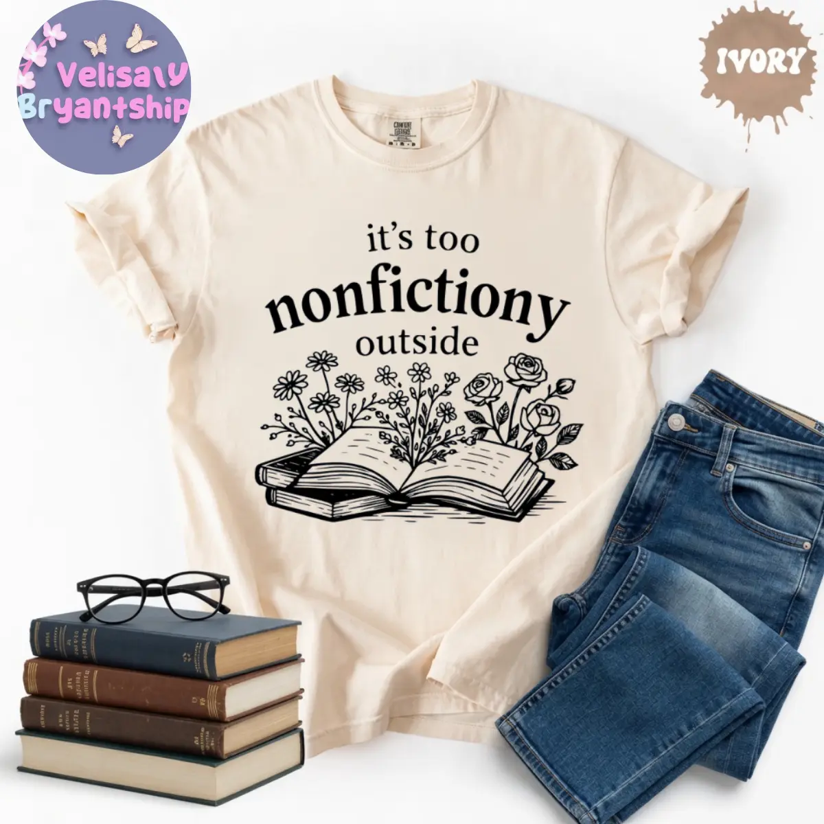 Too Nonfictiony Outside T-shirt, Booktrovert Floral Shirt, Book Club Shirt, Fiction Reader Gift for Librarian, Book Lover Gifts