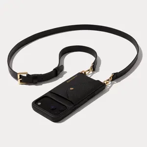 Hailey Side Slot Leather Crossbody Bandolier - Black/Gold