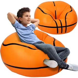 Menkxi Inflatable Bean Bag Chair 43 Inch Large Basketball Design Air Sofa Cushion PVC Portable Blow Up Lazy Chair for Living Room Balcony Garden