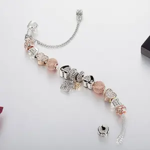 Beautiful Silver & Rose Gold “With Love” Charm Bracelet, Adjustable