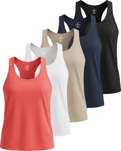 Real Essentials 5 Pack: Women's Dry Fit Tank Top - Racerback Sleeveless Workout Athletic Gym Shirt (Available in Plus)