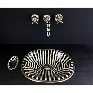 Brass Oval Sink with Bone and Resin Inlay – Hand-Shaped Design
